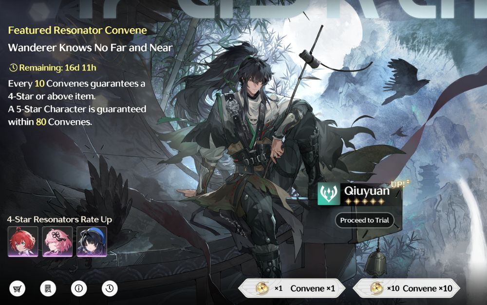 Wuthering Waves 'Convene' gacha/pull screen with the buttons.